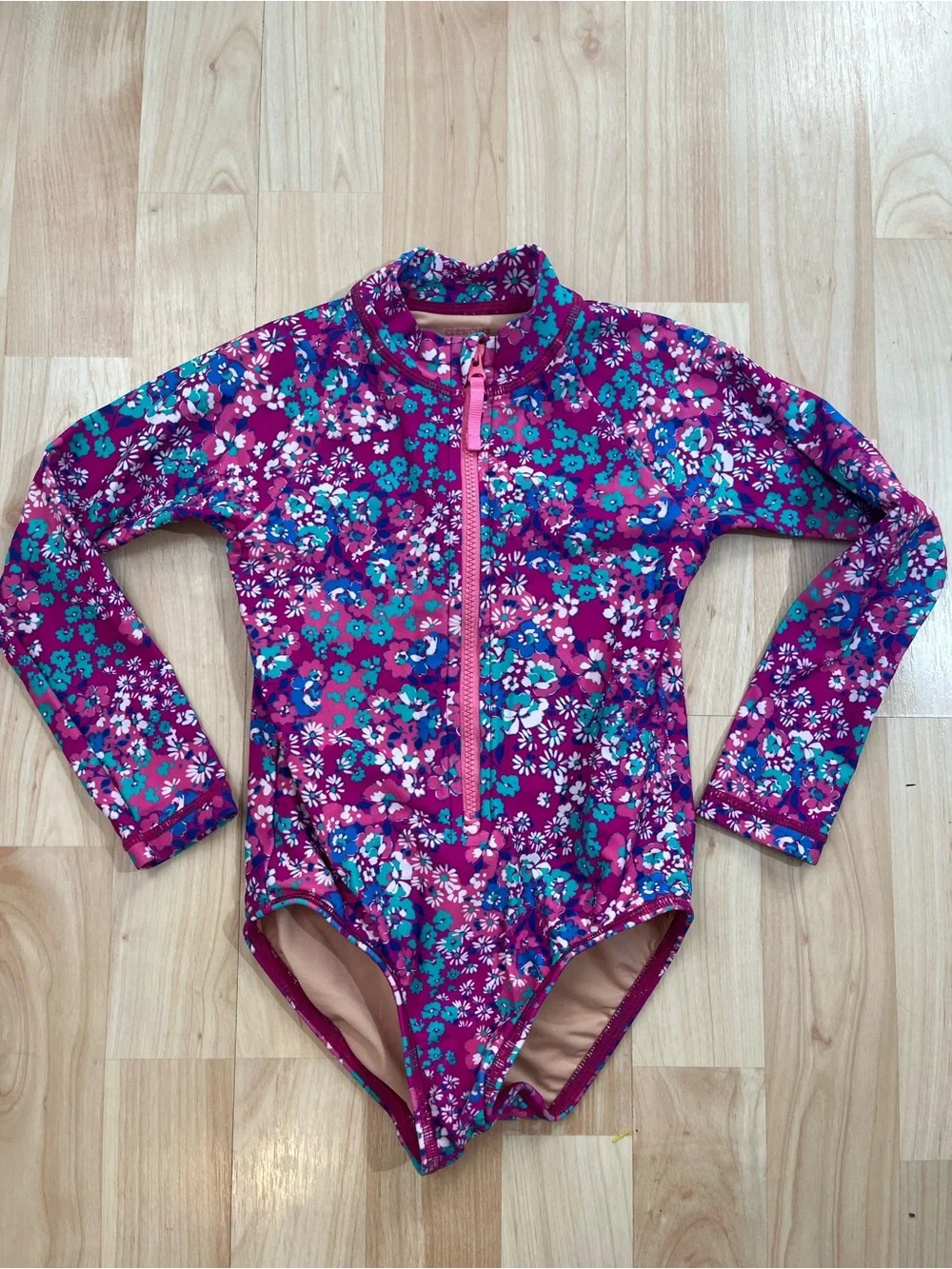 CrewCuts girls floral long sleeve one piece bathing suit size 3